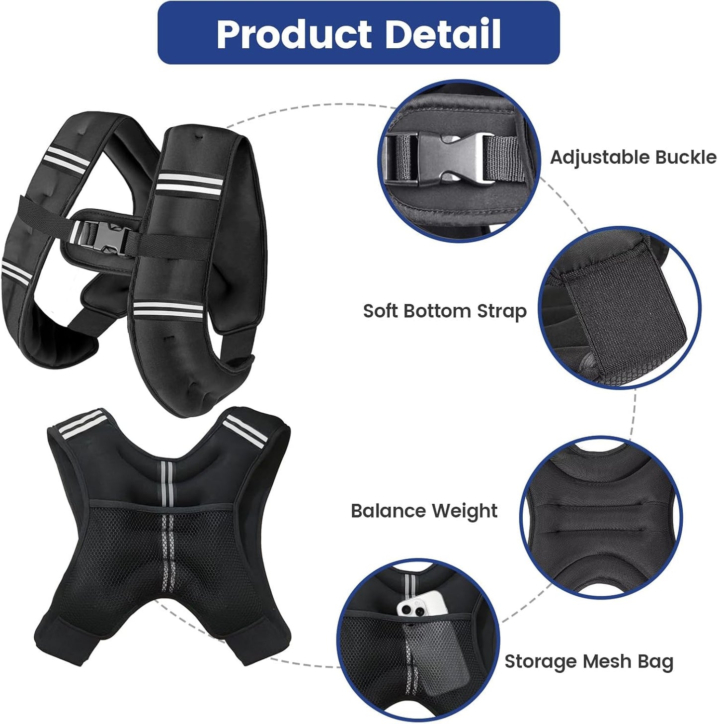Zikopomi Weighted Vest - Reflective Stripes for Enhanced Workout | 6lb to 30lb Options for Strength Training and Fitness