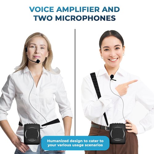 Ultra Portable Voice Amplifier Microphone and Speaker Set - Mini Speaker with 2 Microphones, Rechargeable Amp with Lavalier/Headset Mic for Teachers, Classroom, Tour Guides -S309