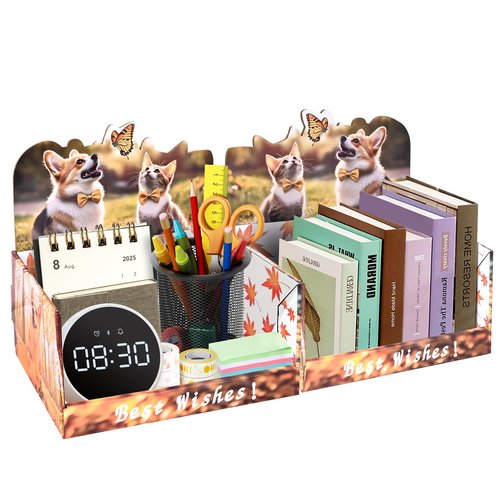 25°Ya 2 PCS Desktop Storage Organizer,Cute Cat & Dog Cardboard Counter Display Desk Workspace Organizers, Space-Saving,for Office Supplies, Pet Rooms, Dressing Tables, and Books Rooms