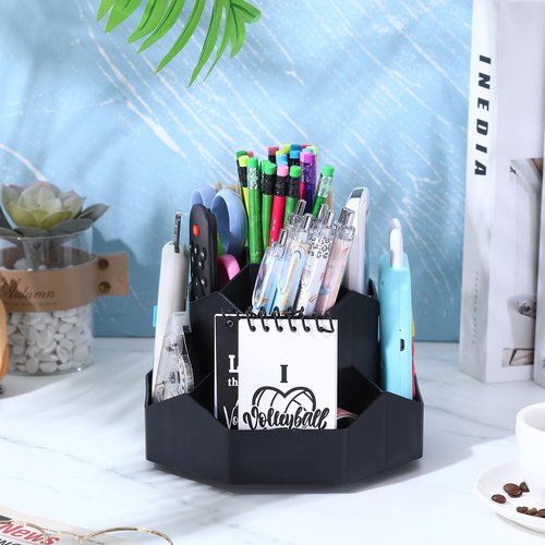 Sunnychicc 2 Pcs 9 Slots 360° Rotating Pencil Pen Holder for Desk,Rotating Desk Organizer for Office Home Art Supplies(Black)
