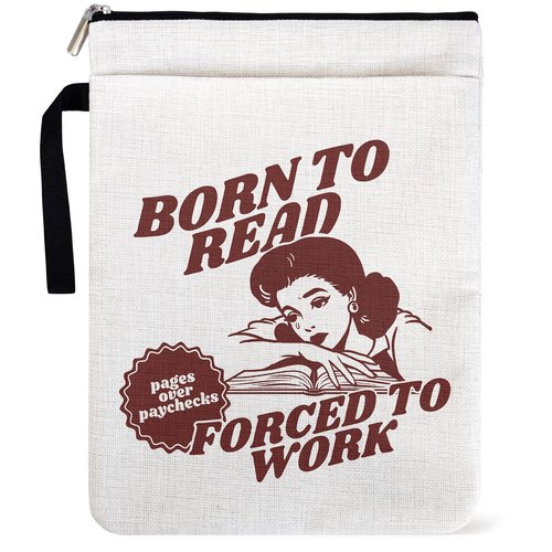 Born to Read Forced to Work Book Sleeve for Book Lovers Women Librarian Lovers, Vintage Modern Girl Themed Decor for Teacher Daughter Graduation Birthday Gifts, Bookish Group Club Book Cover Gifts