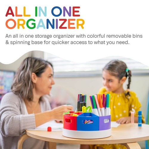PUZZLE EZ Kids Crayon Organizer and Storage - Lazy Susan School Art Supplies Caddy for Classroom | Rotating Kids Desk Organizer | Pencil Marker Stationary Holder for Teachers & Students