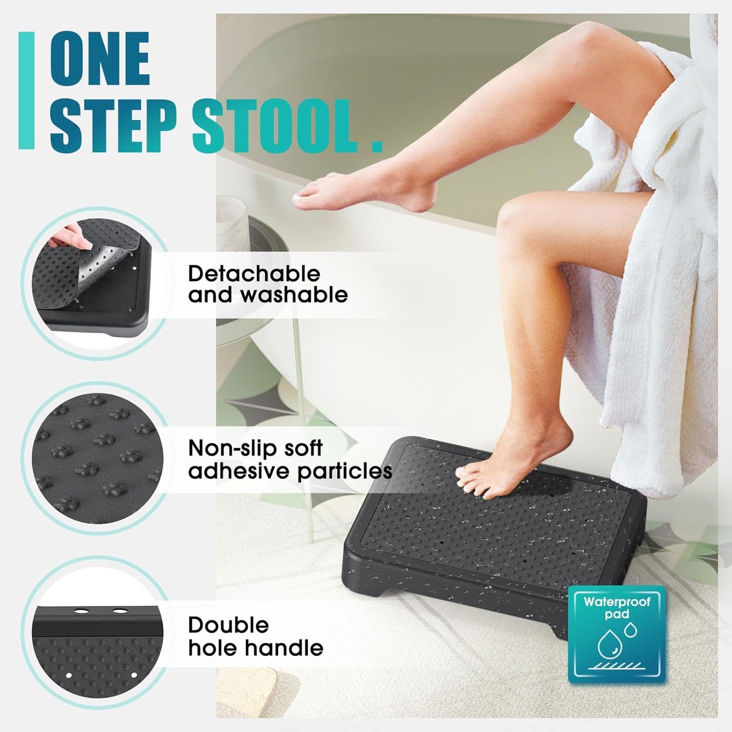 SPACELEAD Step Stool for Adults & Seniors - Portable Anti-Slip Stair Assist, 600lbs Capacity, Black