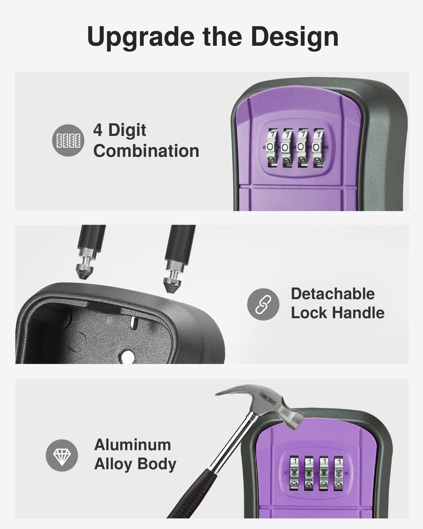 Puroma Key Lock Box, Portable Combination Lockbox Wall-Mounted Key Storage Box for House Keys, Resettable Code Safe Security Lock Box for Home, Office, Apartment Spare Key Storage (1 Pack, Purple)
