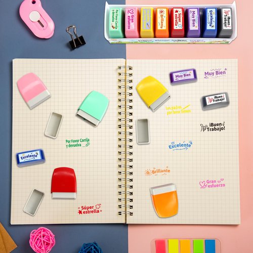 Teacher Stamp Spanish Self Inking Stamps for Classroom Motivational Grading Stamp Set for Kids School Homework Test Reward Supplies 8Pcs