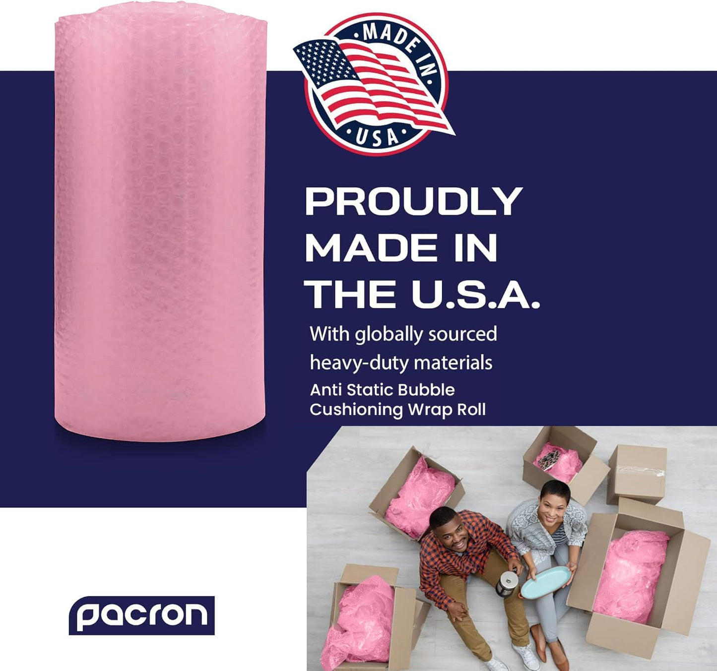 Skiennix Protective Anti-Static Bubble Wrap - 225FT x 24IN Pink, 3/16" Dense Cushioning for Electronics & Fragile Items