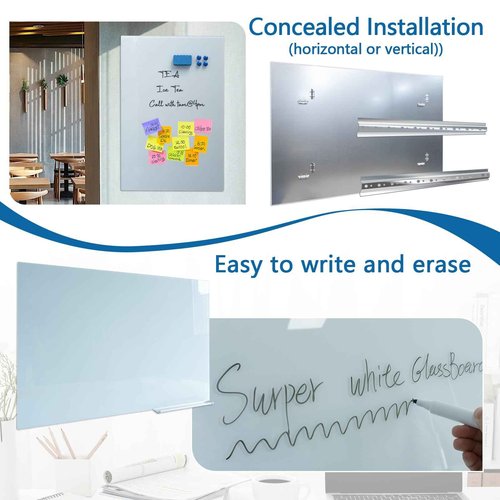 Magnetic Glass Writeboard 36"X24" Hole-Free Premium Tempered Dry Erase Whiteboard Bulletin Message Boards (White)