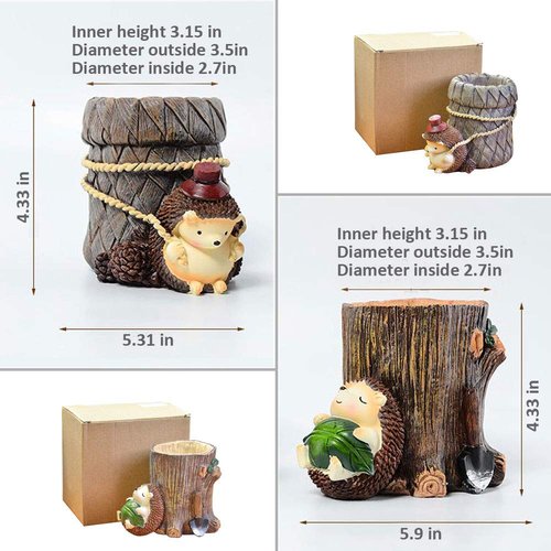 Lependor Cute Hedgehog Desk Pen Pencil Pot Holder Toothbrush Holder Resin Desktop Organizer Container Stationery Storage Office Desk Decoration Study Bookshelf Decor - Rest