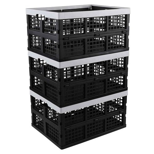 Vadidiya 34 L Plastic Collapsible Storage Crates, Stackable Folding Plastic Crate, 3 Packs