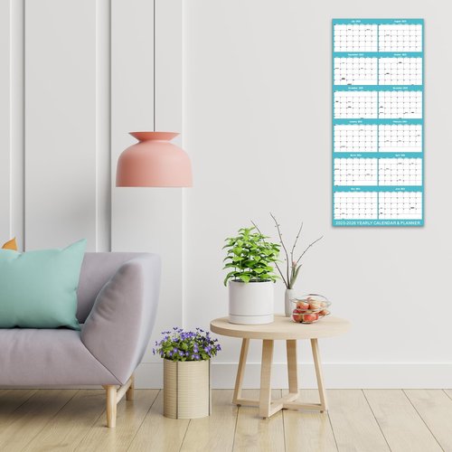 Laminated Erasable Calendar 2025-2026 - 17'' x 38'' Dry Erase Calendar for Wall, July 2025 - June 2026, Reversible, Double Sided, Horizontal/Vertical, Wall Calendar 2025-2026 Perfect for Home School Office