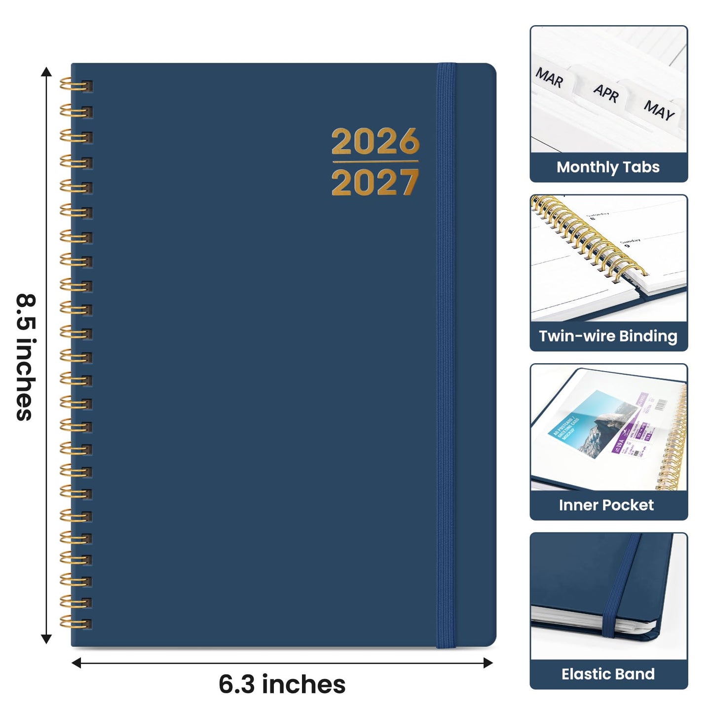 Planner 2026-2027 for Women & Men, Set of 3, Academic Monthly and Weekly Calendar Planner, Jul 2026 - Jun 2027, A5 (6.3" x 8.5"), Teacher Student Planning Book with Tabs, Ideal for Office School Supplies - 3 Navy Blue