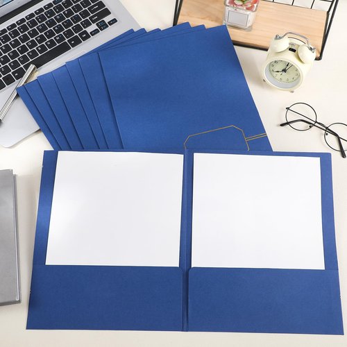 Kisston 10 Pack Executive Twin Pocket Folders Letter Size Blue with Gold Foil Trim Textured Folders with 2 Pockets for Home Business Office