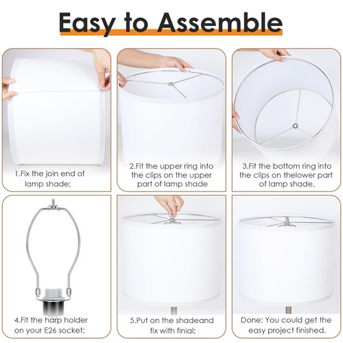 Lamp Shades Set of 2, Drum Lampshades 13" Top x 13" Bottom x 10" High with Spider Fitter, Large Replacement Lamp Shades for Table Lamps, Floor Lamps, Easy Assembly Required (2, White)