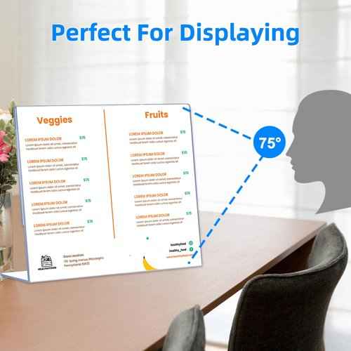 12 Pack L Shape Slanted Back 11x8.5 Plastic Sign Holders with Anti-Slip Pads, Business & Store Acrylic Tabletop Display Stand for Flyers, Menus, Documents, Price, Promotions, Wedding, Party Decoration