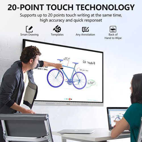 AYSTeKMann Smart Board 75 inch 4K Interactive Whiteboard Touch Screen, Digital Smart Whiteboard for Classroom and Business with Android 12.0-8+128 GB(Wall Mount Included)