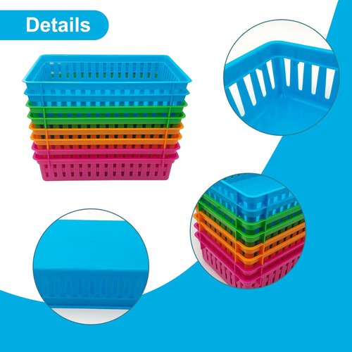 KWAGOCAR 8-Pack Classroom Storage Baskets - Colorful Plastic Organizers for Desk & Home | Small Pencil Holder Trays