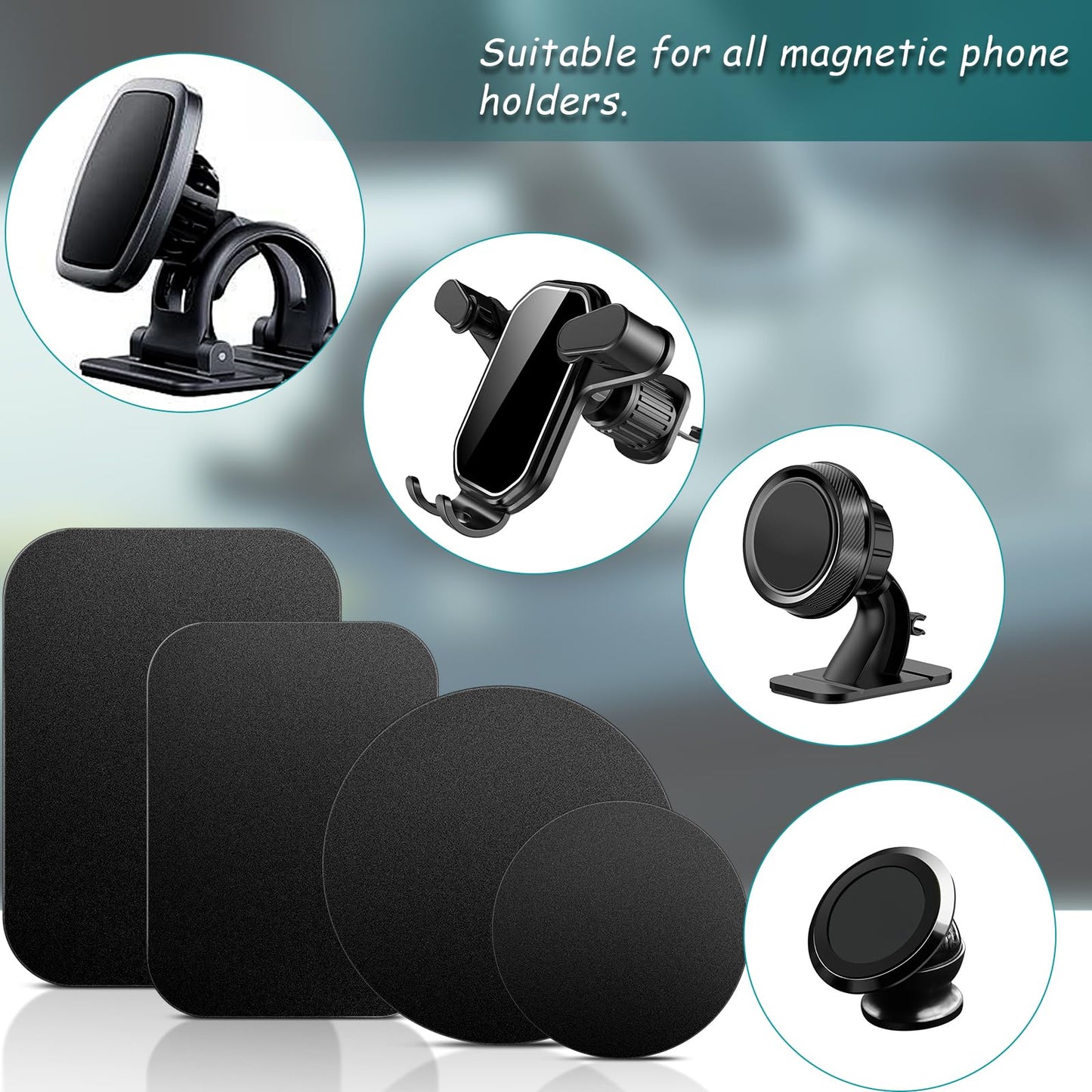 Mount Metal Plate with Adhesive for Magnetic Phone Car Mount Holder, 20 Pack Universal Replacement Metal Plates Black Rectangular Iron Stickers Steel Sheets Compatible with Magnetic Mounts, 75x55 mm