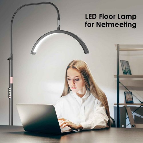 MEIAOELEC Half Moon Light for Lash Tech, Gooseneck Lash Lamp with Phone Holder for Eyelash Nail Art Tattoos Skincare, LED Floor Lamp Esthetician Light with 5 Color Temperatures & Brightness Setting