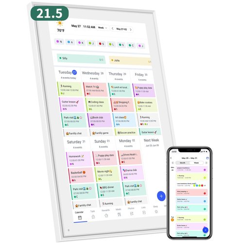 21.5 Inch Smart Digital Calendar – Electronic Chore Chart & Planner with 1920x1080P IPS Touchscreen, Weekly/Monthly Family Organizer for Wall or Desk, White 2025 New Version