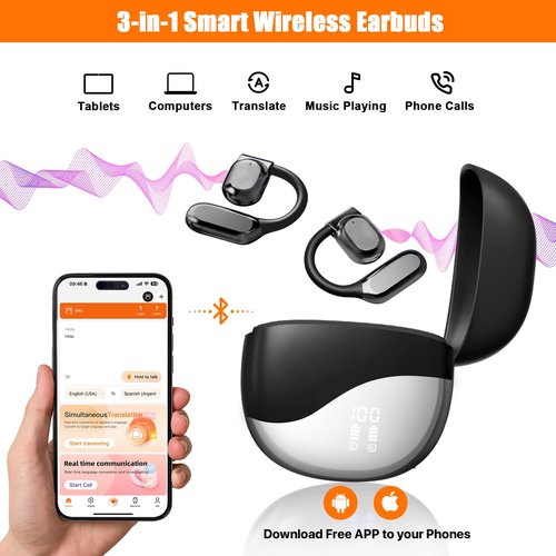 AI Translation Earbuds Real Time for iPhone and Android, 144 Language Translator Earbuds 3-in-1 Translating Headphones Audifonos Traductores Translator Device for Travel Business Learning
