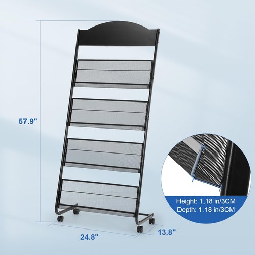 Magazine Rack Floor, Literature Display Rack Brochure Stand for Offices, Trade Show Exhibitions Office Retail Store (Black)