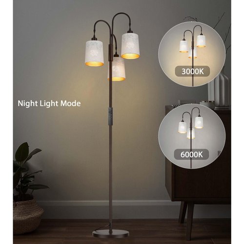 Casia Metal dimmable Floor lamp with Remote Control, Industrial 3-Lights Dimmable Tall Standing Lamp with 3pc LED Bulb, Tree Floor Lamps for Living Room, Bedroom, Study Room and Office (White, 1PC)
