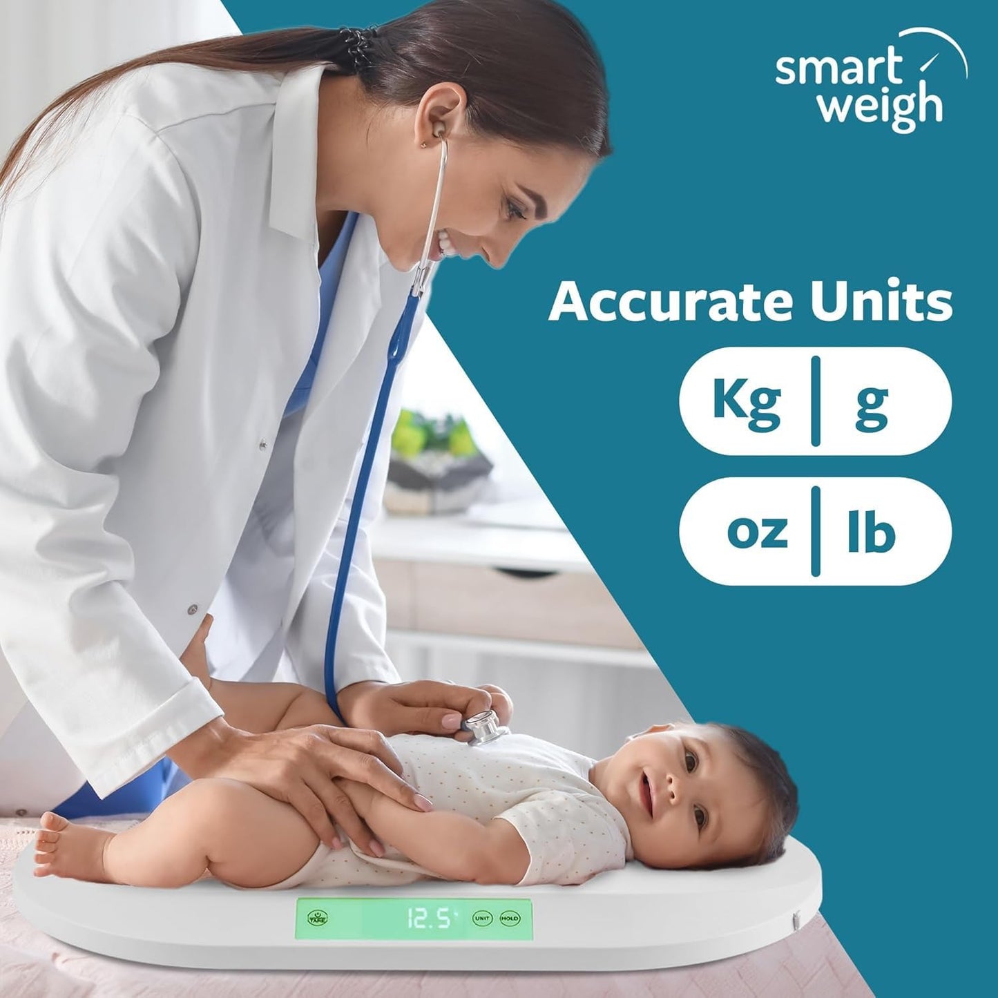 Smart Weigh Baby & Pet Scale Kit - Digital Infant Weighing Scale with Measuring Tape | 88 lb Capacity, 5 Units Display