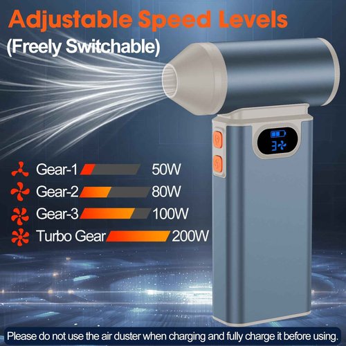Metal Electric Compressed Air Duster, 300000RPM High Speed Rechargeable Air Blower&Pump for Leaf Blower with Digital Display, 4-Speed Modes-Brushless Motor Mini PC Dust Cleaner with Light(Beige)