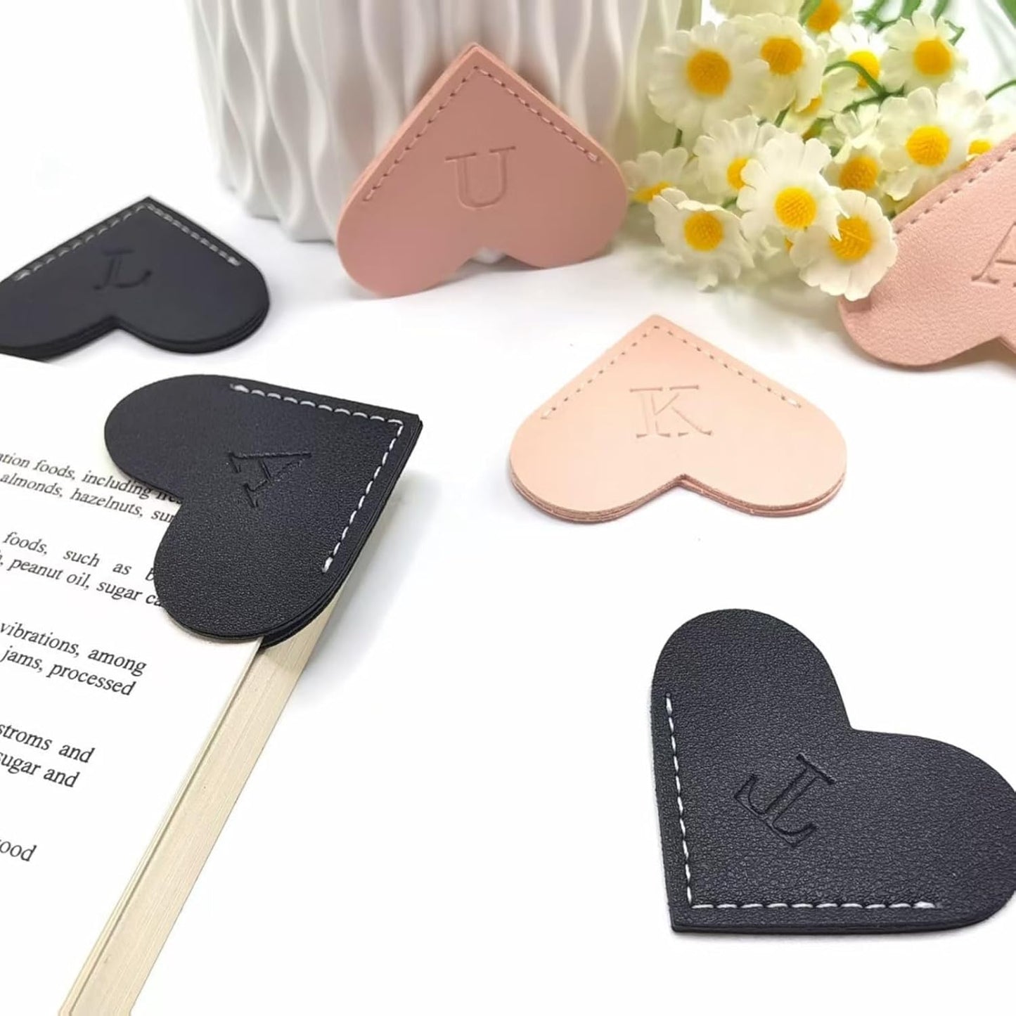 Skiennix Personalized Leather Bookmarks - Unique Heart-Shaped Gift for Book Lovers | Pink