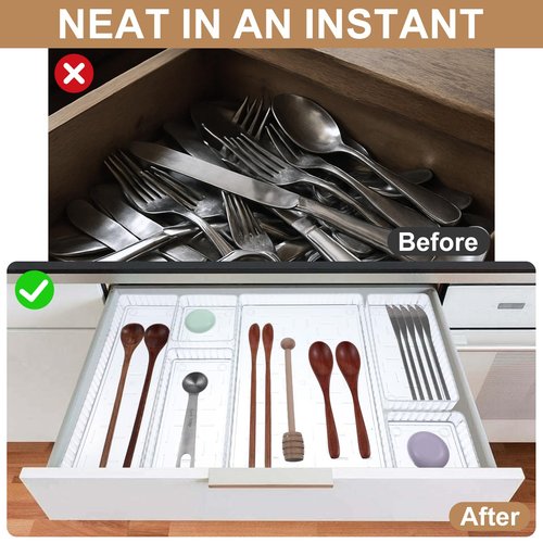 18 PCS Clear Plastic Drawer Organizer Set 4 Large Size Versatile Kitchen and Bathroom Organizer Trays, Non-Slip Storage Bins for Makeup, Utensils, Tool and Office Desk