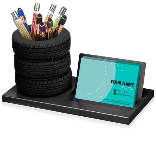 Eersida Tire Shape Stationery Set Car Sales Gift Business Card Holder Automotive Desk Organizer Business Card Holder Desk for Office Mechanics Car Lovers(Black,7.5 Inch)