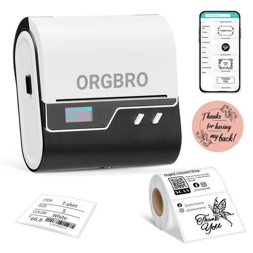 ORGBRO Z3 Label Maker Machine with Tape, 3 Inch Bluetooth Thermal Label Printer, Portable Sticker Printer for Small Business, Office, Home Organization, Barcode, Address, Compatible with Phones & PC
