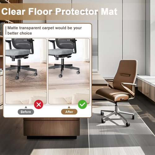 6' x 9' Office Chair Mat for Hardwood Floors, 72 x 108 in Plastic Area Rug for Living Room, 60 mil Clear Vinyl Transparent Protector, Large Floor Carpet Under Computer Desk