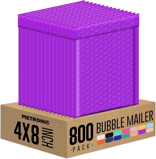 Metronic Bubble Mailers - Purple 4x8 | Self-Seal Padded Envelopes for Small Business - Case of 800