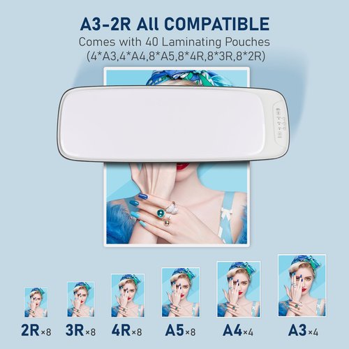 13 Inch A3 Laminator Machine, 9 in 1 Desktop Thermal Never Jam With 40 Pouches, Paper Trimmer and Corner Rounder, 1Min Fast Warm-Up for Home Office School Use, Grey