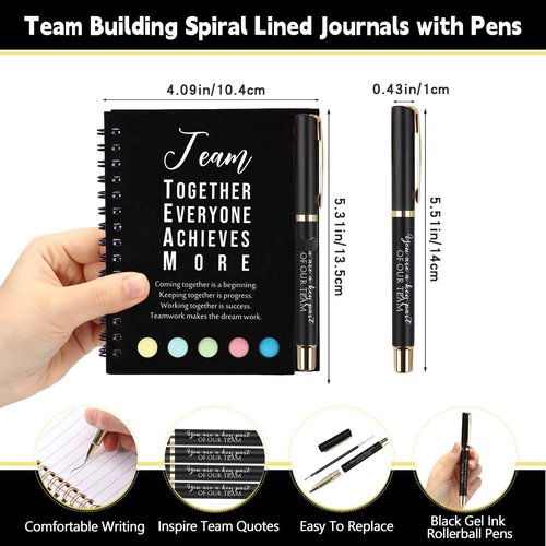 Jetec 50 Sets Team Employee Appreciation Gifts Bulk Office Business Inspirational Team Together Spiral Notebooks with Ballpoint Pens Thank You Gifts for Coworker Vet Tech ER Nurses (Black)