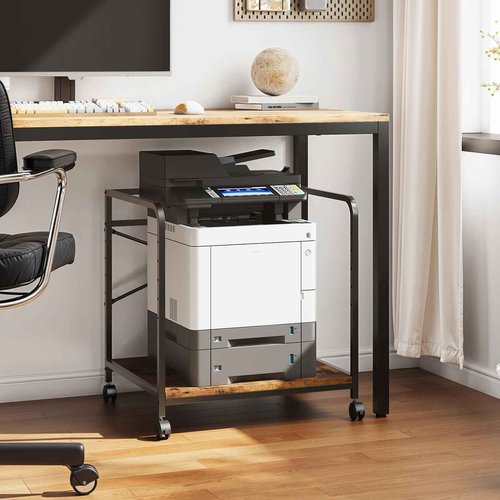 Warmiehomy Under Desk Printer Stand, 20" x 22" x 23" Large Printer Table with Adjustable Storage Shelf, 2 Tier Rolling Printer Cart with Wheels, Use for Home Office 3D/Laser Printers, Black