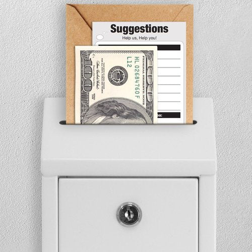 EIENHOSHI Metal Donation Box with Lock, Wall Mounted, Suggestion Box with 4 Iron Keys, White, Cash Drop Box with Slot, 1-Pack