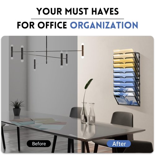 DALTACK Wall File Organizer, 10 Tier Hanging File Organizer, Mail Organizer Wall Mounted for Papers Folders Clipboard Magazine, Office Cubicle Organization & Storage, Assembly Needed, Mesh Black