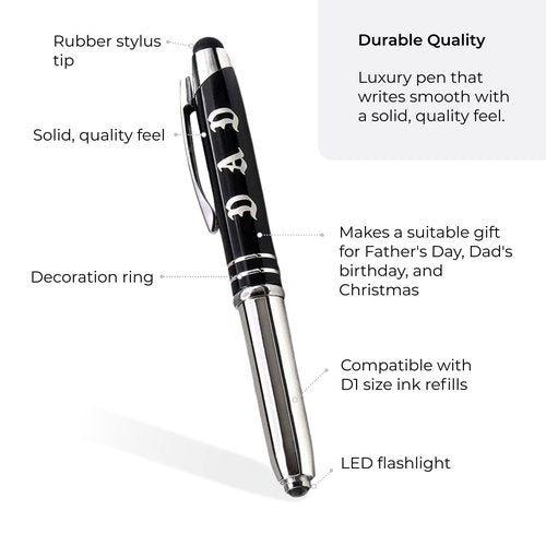 Inkstone DAD Engraved Multi-function Luxury Gift Pen with Flashlight, Touch Stylus, and Writing Tip - Father's Day Christmas Birthday Gift Idea for Dad from Son Daughter