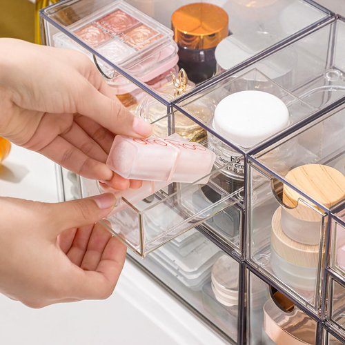 WUHUME Makeup Drawer Organizer, Desk Drawer Organizer With 4 Drawers, 3 Different Sizes, Suitable For Office Desk, Bathroom, Bedroom, Jewelry, Stationery, Handicraft Storage And Organization, clear