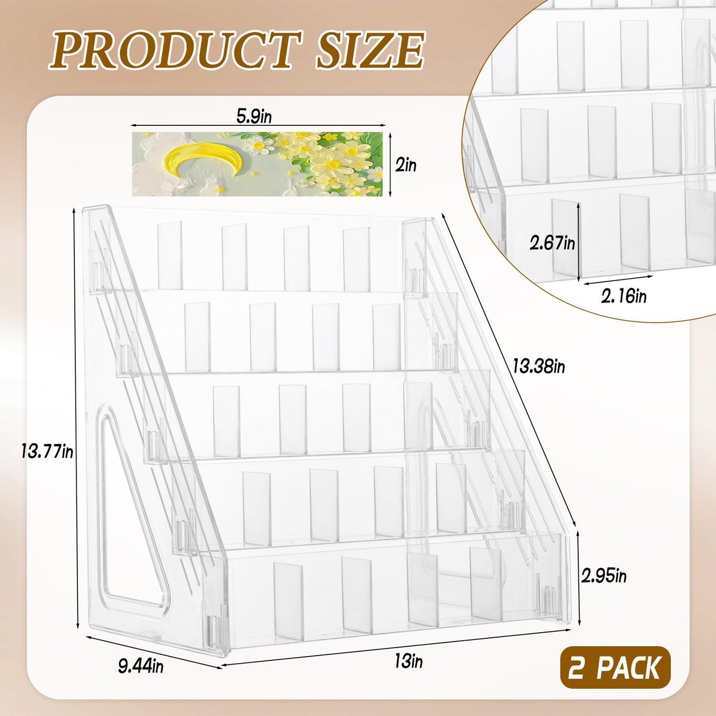 HFYZZ 2 Pcs Acrylic Bookmark Display Stand, 5 Tier Clear Bookmark Riser with 25 Compartments for 2. 5'' Bookmarks, Portable Sticker Holder Greeting Card Display for Business Vendor Retail Store Shop