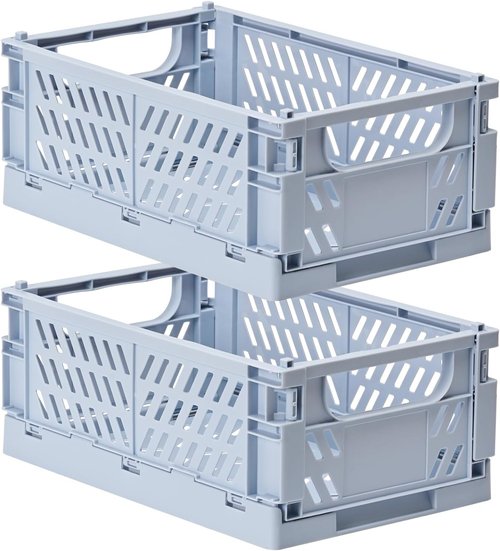 HUUSMOT Small Pastel Plastic Storage Baskets - Collapsible Organizing Crates | Space-Saving Mini Bins (Blue, 9.8" x 6.5" x 3.8")