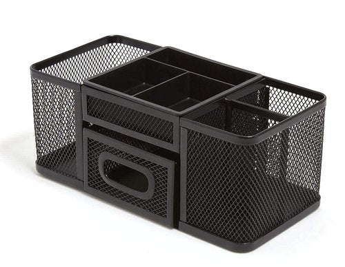1InTheOffice Desk Supplies Organizer, Desk Caddy 7-Compartment Wire Mesh Accessory Holder, Matte Black