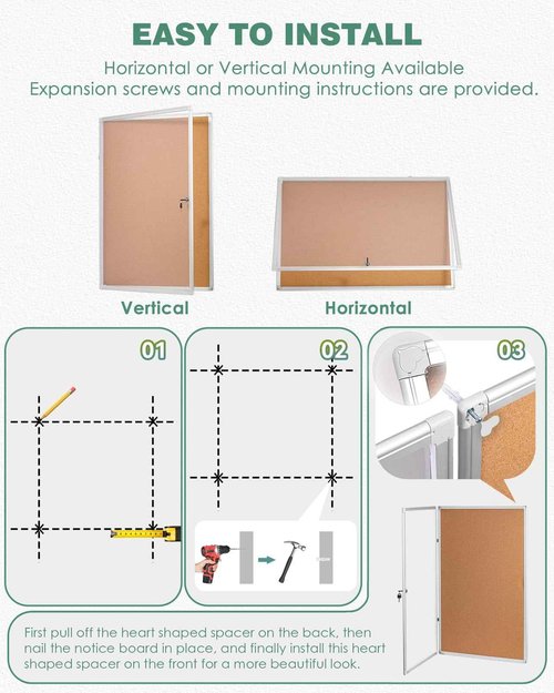 Spolehli 36"x24" Enclosed Cork Bulletin Board, Lockable Bulletin Board with Aluminum Frame, Wall Mounted Message Board, Shatter Resistant Display Board for Home, School, Office, Hospital, Commercial