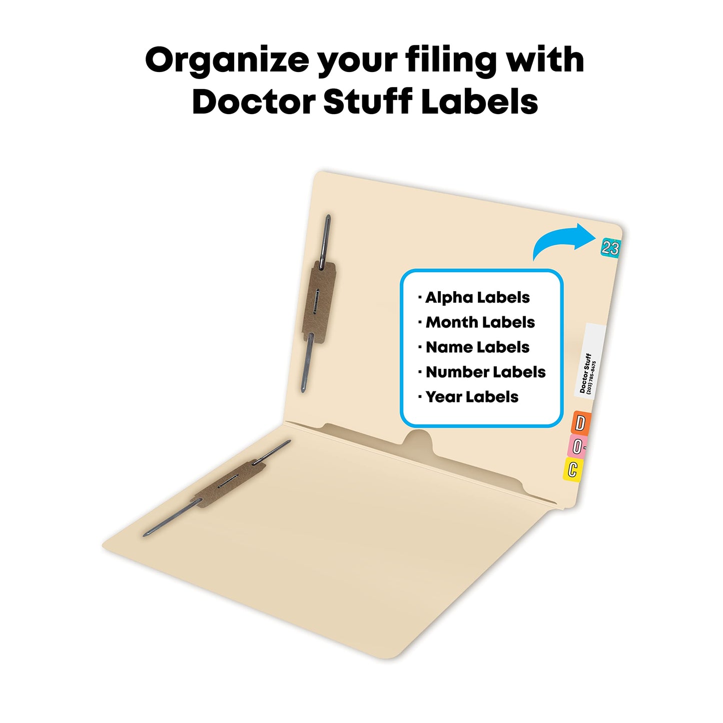 Doctor Stuff Manila Pocket File Folders - Letter Size, Two Fasteners, 11pt Manila, Box of 50