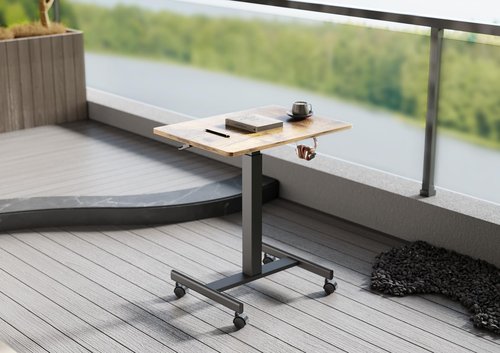 Claiks Mobile Standing Desk, Small Rolling Adjustable Desk with Wheels, Pneumatic Mobile Laptop Desks Workstation with Hook, Rustic Brown