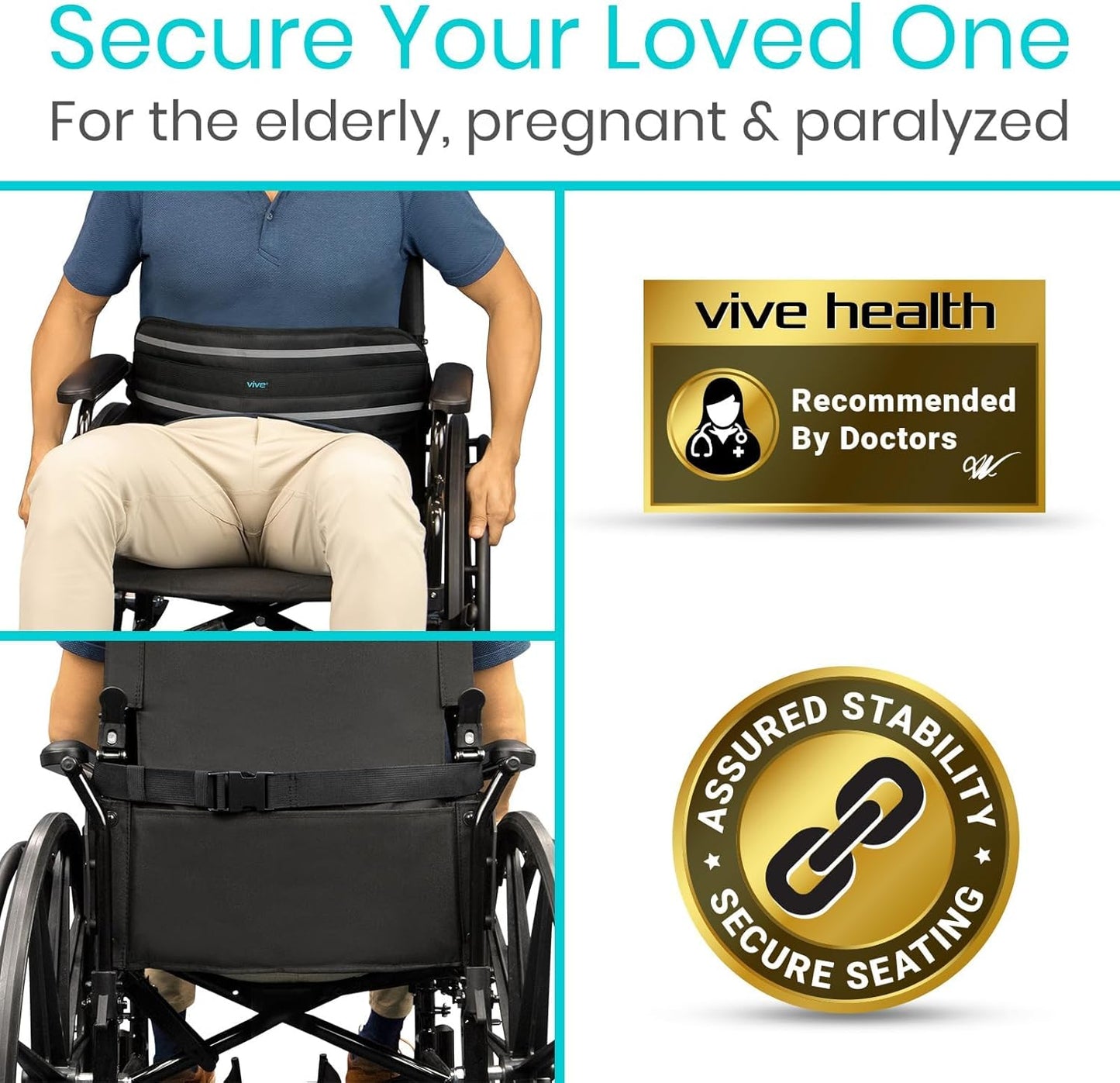 Vive Wheelchair Seatbelt - Adjustable Safety Harness for Elderly & Adults - Fall Prevention Restraint