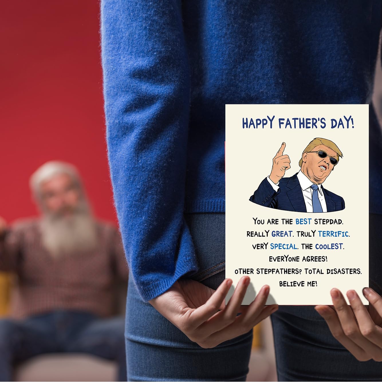 ACHICGIRL Funny Fathers Day Card for Stepdad, Bonus Dad Fathers Day Gift, Adult Humor Novelty Greeting Card for Stepfather, Satirical Happy Father’s Day Card