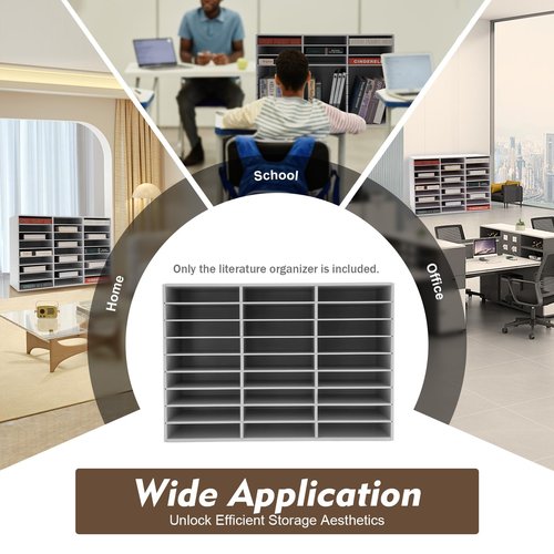 White 27-Slot Classroom Mailbox, PVC Literature Organizer with Adjustable Shelves for Paper Storage in Schools and Offices